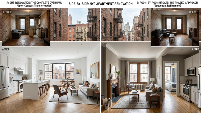 NYC apartment gut renovation vs room-by-room remodel β Manhattan apartment comparison